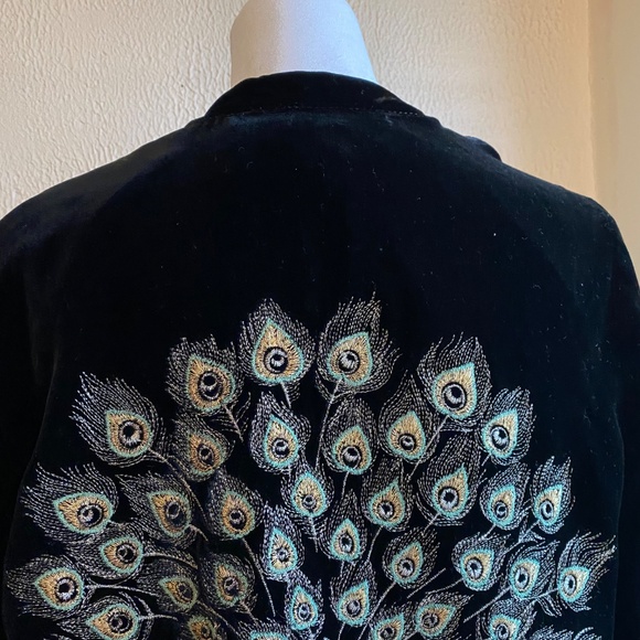 NWOT Lucky Brand black velvet bolero with embroidered peacock on back Size XS/S - Picture 5 of 12